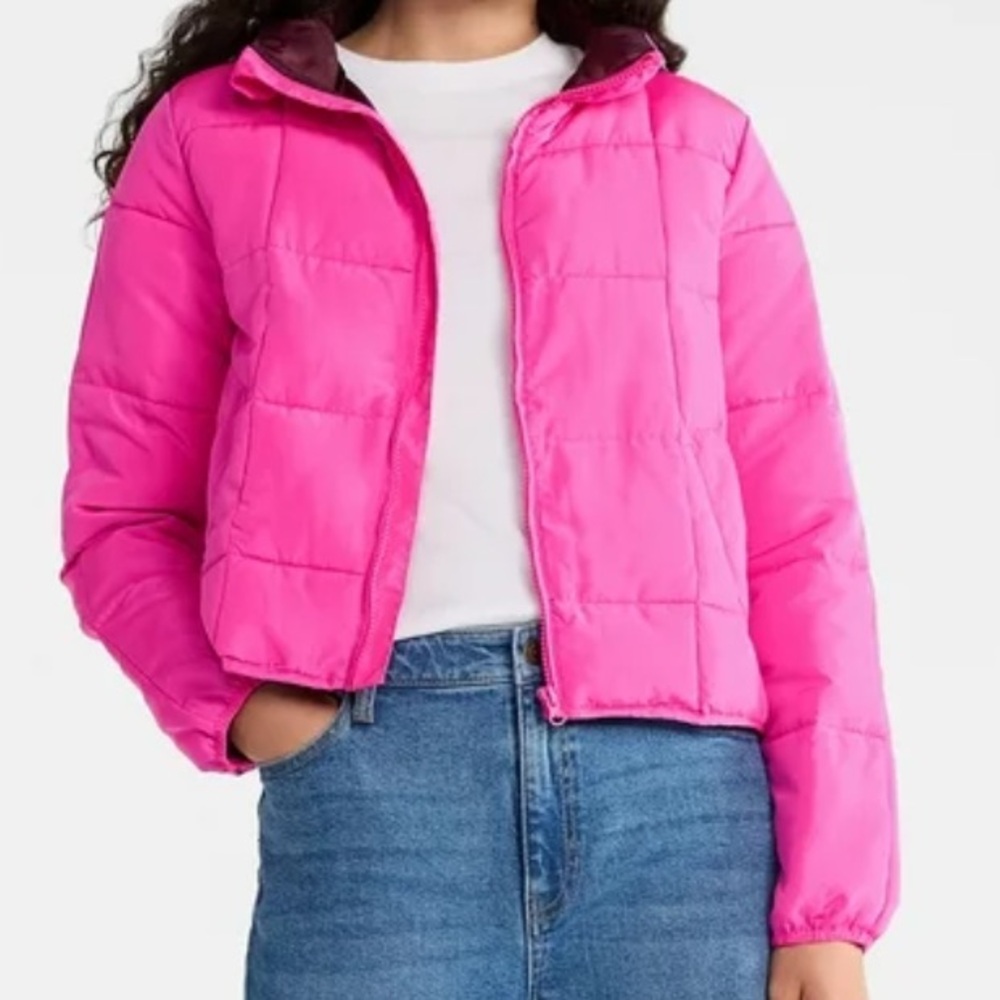 No Boundaries Pink Puffer Crop Jacket Coat